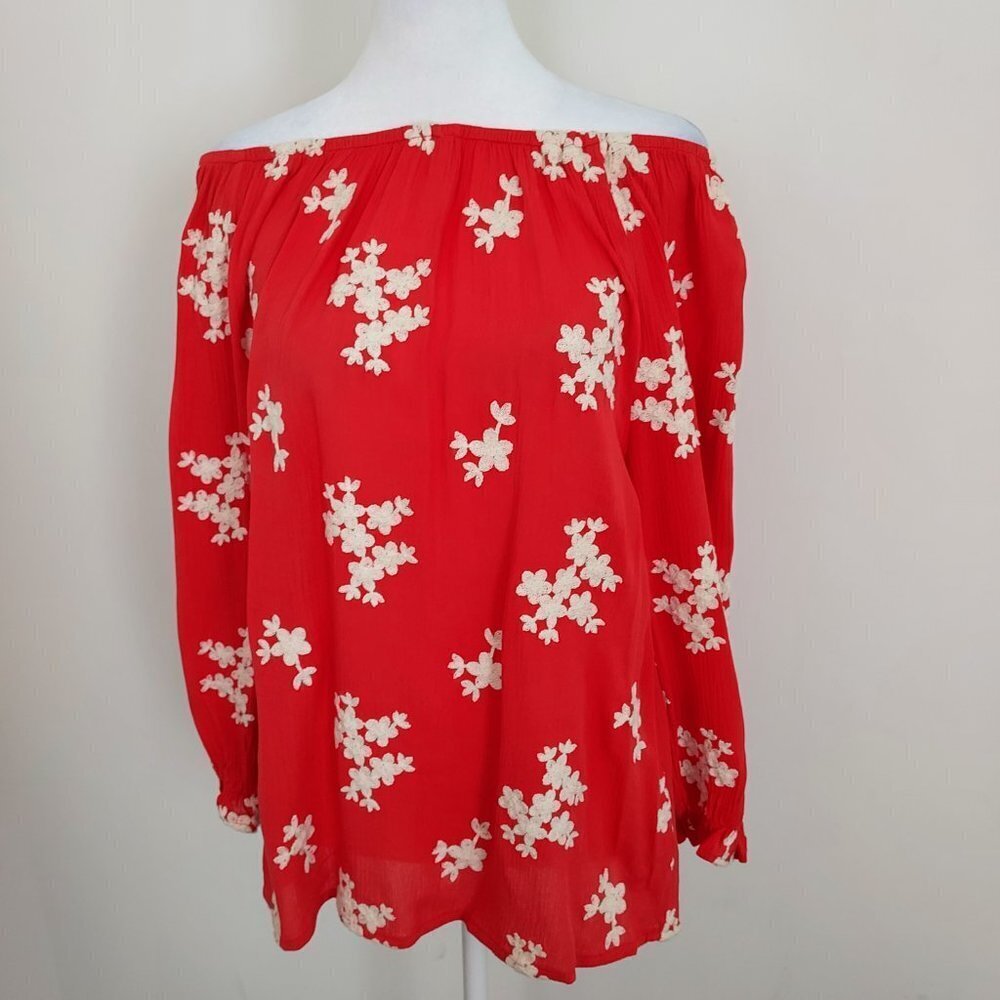 Soft Surroundings  Avignon Floral Embroidered Red Top - Picture 4 of 9